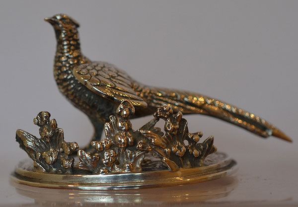 SILVER PHEASANT CARD HOLDER.