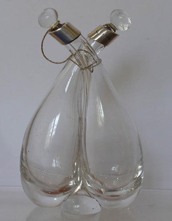 VICTORIAN SILVER TOPED SALAD OIL BOTTLES.