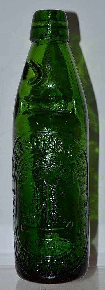 GREEN GLASS CODD BOTTLE,THE SCARBOROUGH & WHITBY.