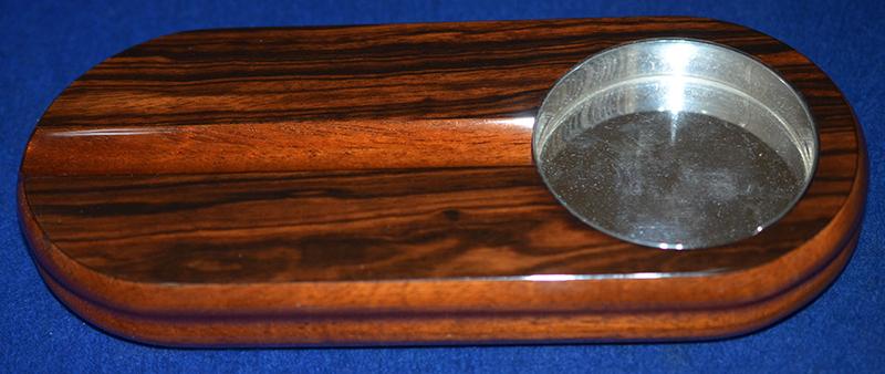 ASPREY SILVER CIGAR STAND WITH WOODEN BASE.