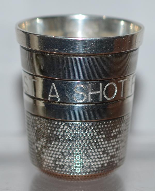 VICTORIAN SILVER SPIRIT CUP MODELED AS A THIMBLE.