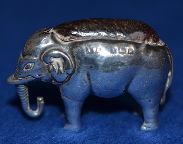 SILVER EDWARDIAN ELEPHANT PIN CUSHION.
