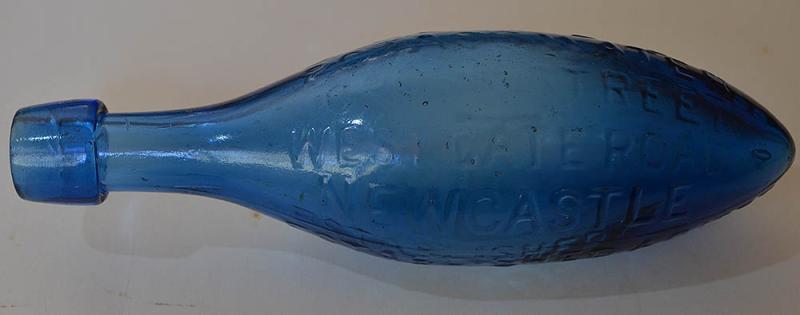 VICTORIAN BLUE GLASS HAMILTON BOTTLE.